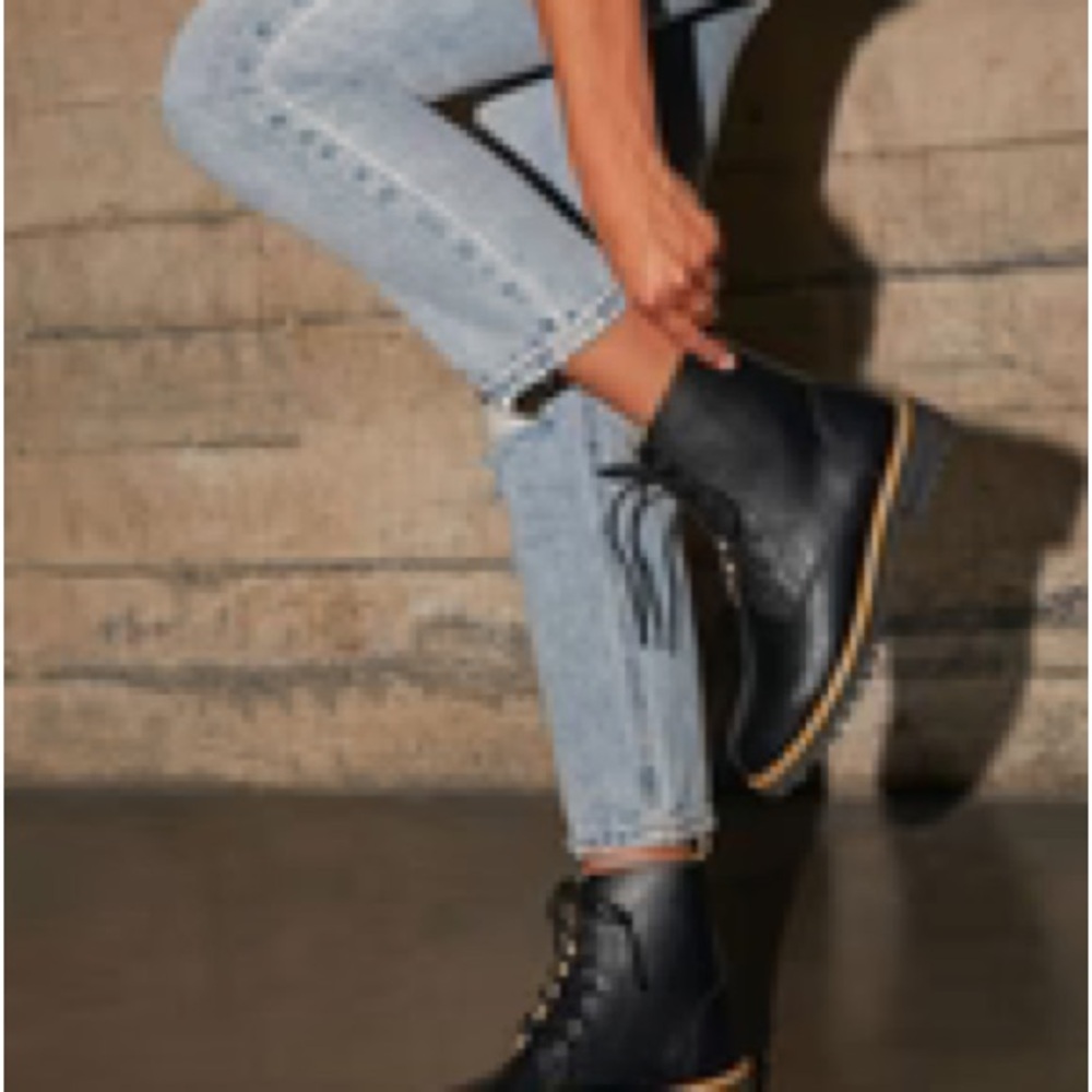 Vici Black Combat Boots with Tan Sole